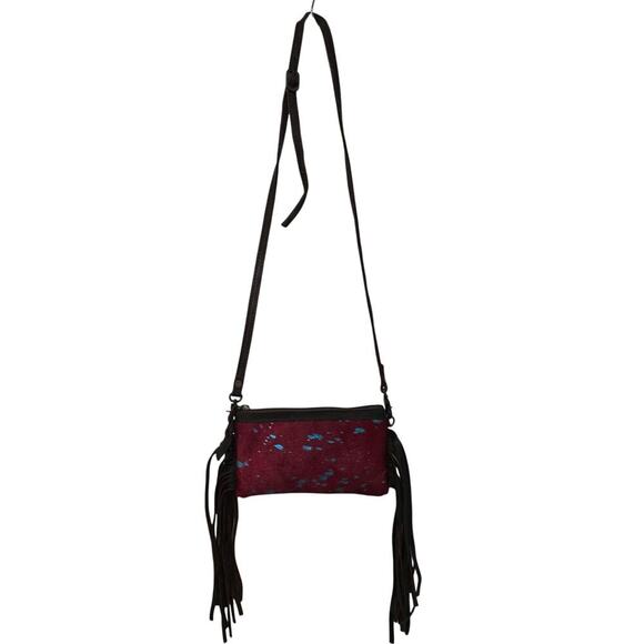 American Darling Western Crossbody Shoulder Red Cowhair Leather Fringe - Picture 1 of 7